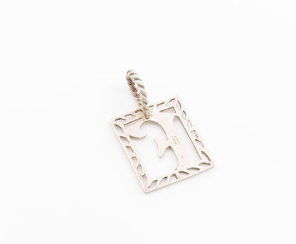 925 Sterling Silver  Vintage Diamond Cut Square F Initial Pendant  PT18328