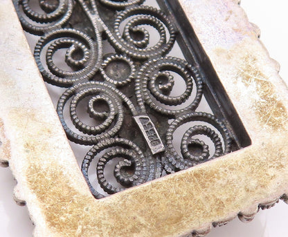 925 Sterling Silver Vintage Pendant Dark Tone Wired Floral Design  PT24230