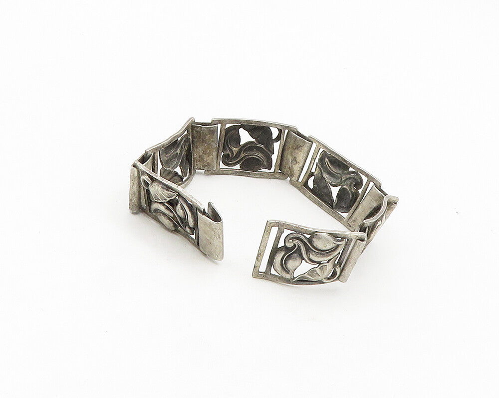 MUNKSGAARD DENMARK 925 Silver  Vintage Floral Panel Chain Bracelet  BT7057
