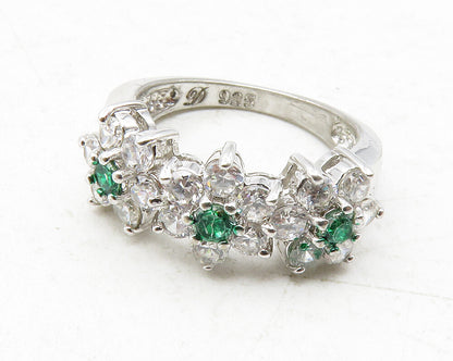 925 Sterling Silver  Cubic Zirconia & Topaz Floral Band Ring Sz 6  RG12579