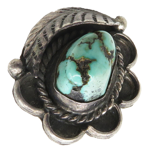 NAVAJO 925 Sterling Silver  Vintage Turquoise Floral Cocktail Ring Sz 4 RG9612