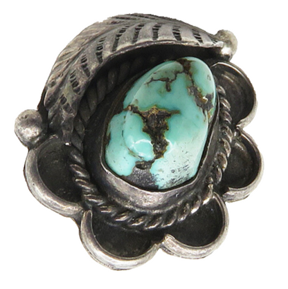 NAVAJO 925 Sterling Silver  Vintage Turquoise Floral Cocktail Ring Sz 4 RG9612
