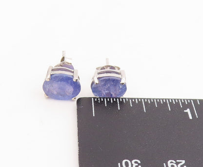 925 Sterling Silver Vintage Earrings Oval Cut Real Tanzanite Studs  EG14096