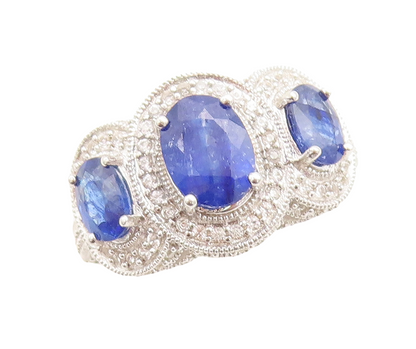 925 Sterling Silver Vintage Ring Oval Cut Sapphire Halo CZ Inlay  Sz 7  RG29887