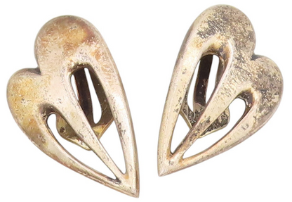 925 Sterling Silver Vintage Earrings Chunky Love Heart Cutout Clip On  EG13929