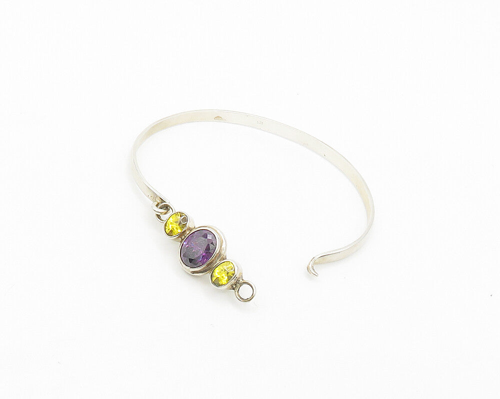 925 Sterling Silver  Vintage Amethyst & Yellow Topaz Bangle Bracelet  BT7880