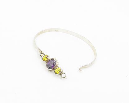 925 Sterling Silver  Vintage Amethyst & Yellow Topaz Bangle Bracelet  BT7880