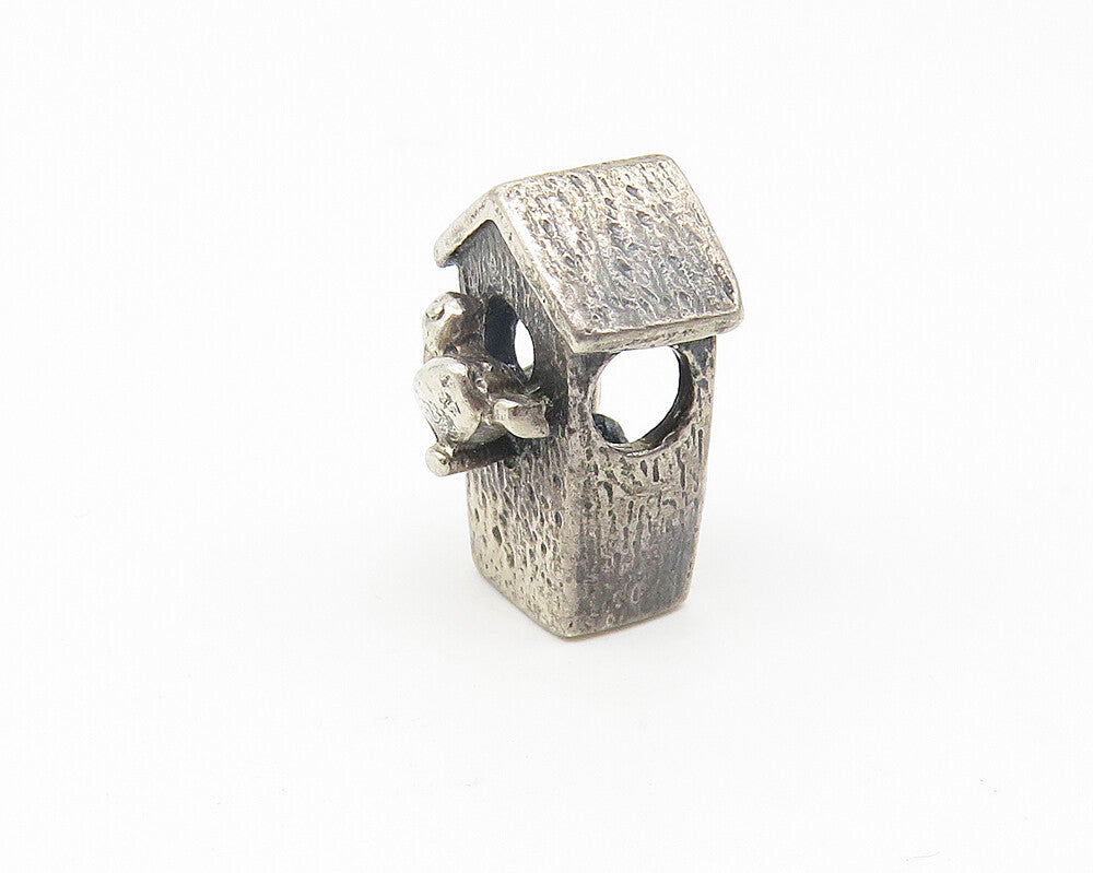 925 Sterling Silver  Vintage Petite Dark Tone Bird House Slide Pendant  PT8696