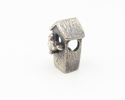 925 Sterling Silver  Vintage Petite Dark Tone Bird House Slide Pendant  PT8696