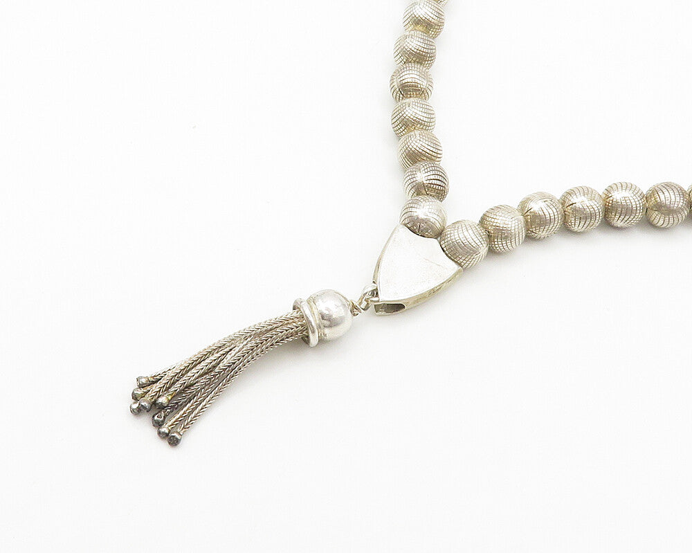 925 Sterling Silver  Vintage Shiny Tassel Ends Etched Prayer Beads  TR2492