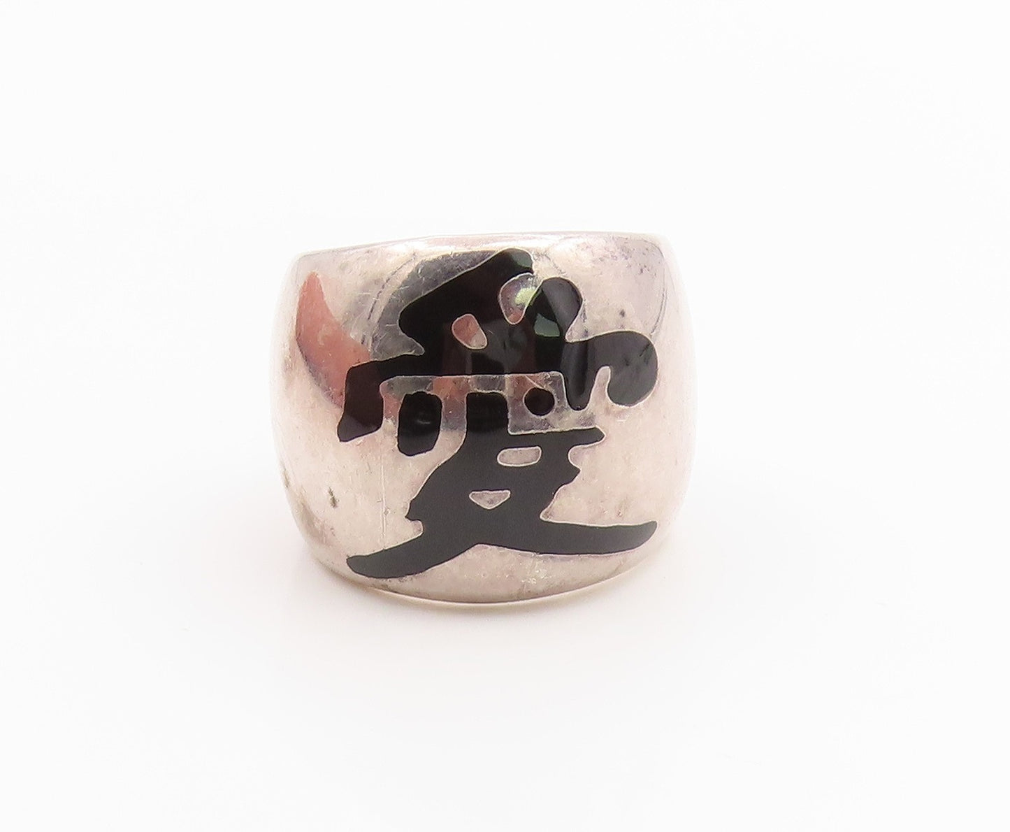 925 Sterling Silver Vintage Ring FLLI MENEGATTI Enamel Symbol  Sz 7  RG35512