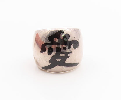925 Sterling Silver Vintage Ring FLLI MENEGATTI Enamel Symbol  Sz 7  RG35512