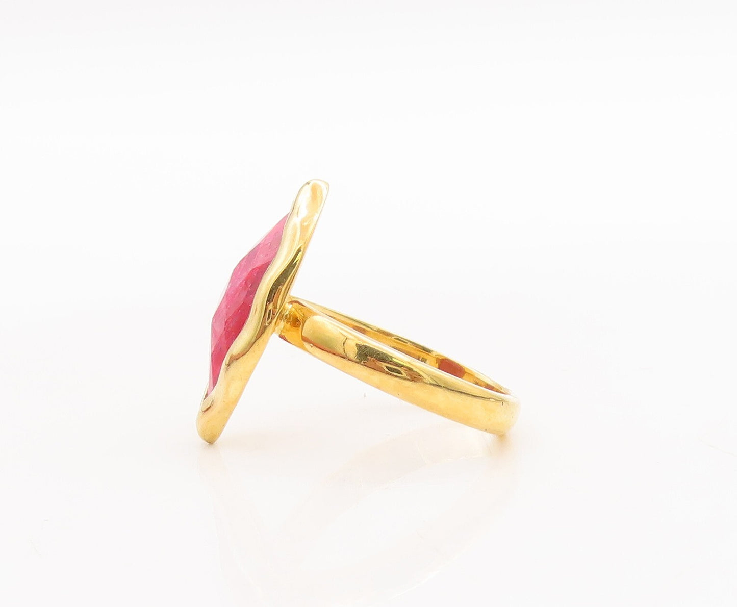 925 Sterling Silver Vintage Ring Gold Plated Pink Gemstone  Sz 7  RG29394