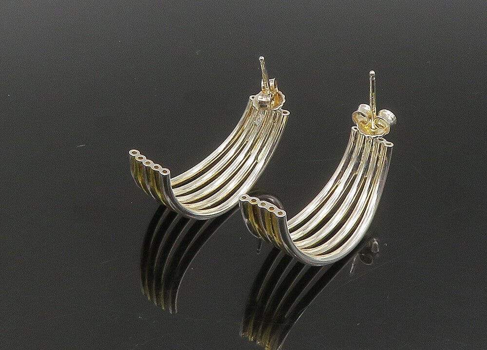 925 Sterling Silver  Vintage Shiny Two Tone Split JHoop Earrings  EG11343