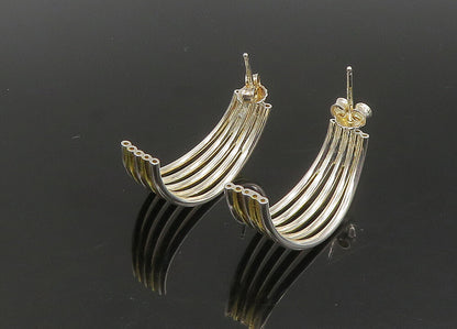 925 Sterling Silver  Vintage Shiny Two Tone Split JHoop Earrings  EG11343