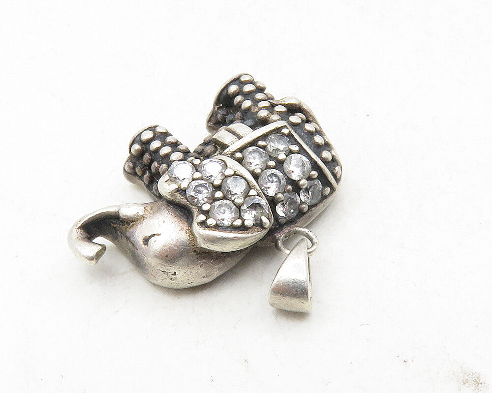 925 Sterling Silver  Vintage Topaz Petite Dark Tone Elephant Pendant  PT7829