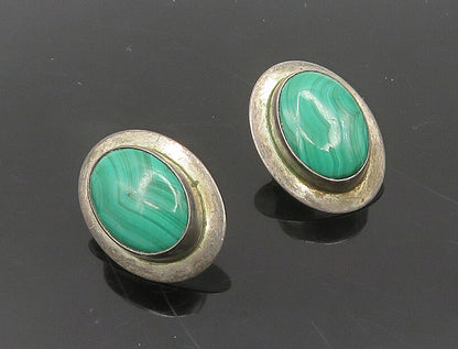 925 Sterling Silver  Vintage Cabochon Cut Malachite Oval Drop Earrings  EG9602