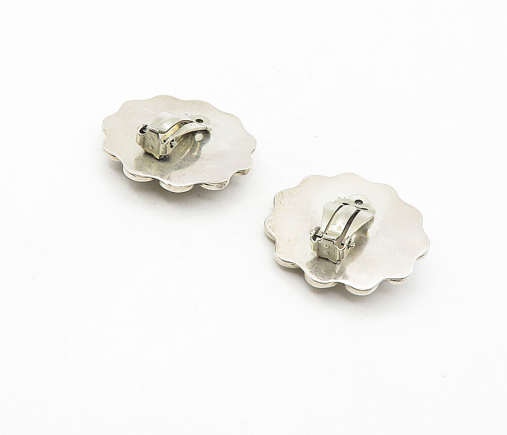 MEXICO 925 Sterling Silver  Vintage Flower Motif Non Pierce Earrings  EG3837