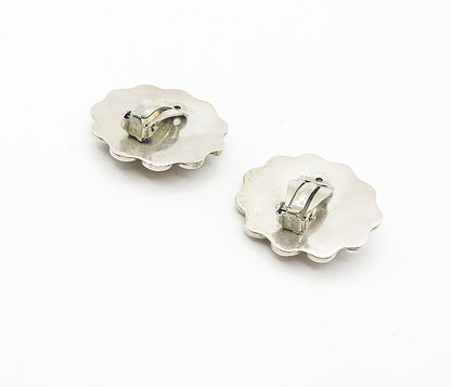 MEXICO 925 Sterling Silver  Vintage Flower Motif Non Pierce Earrings  EG3837