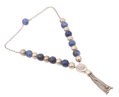 ATHOC 925 Sterling Silver  Vintage Greek Blue Gemstone Beaded Bracelet  TR3505
