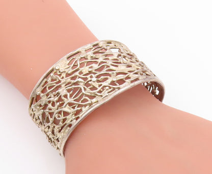 925 Sterling Silver Vintage Bracelet Brutalist Design Cutout Broad Cuff  BT11353