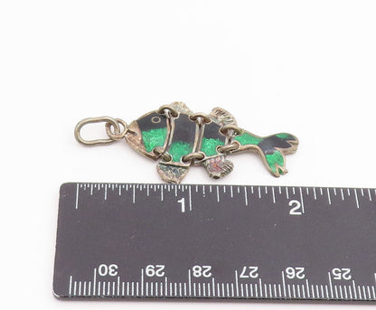 925 Sterling Silver Vintage Pendant Articulated Enamel Koi Fish Charm  PT25963