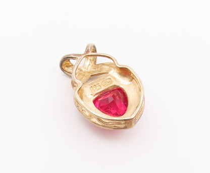 925 Sterling Silver  Vintage Pink Topaz Shiny Two Tone Pendant  PT16546