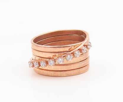925 Sterling Silver Vintage Ring Gold Plated CZ Crossover Band  Sz 7  RG35490