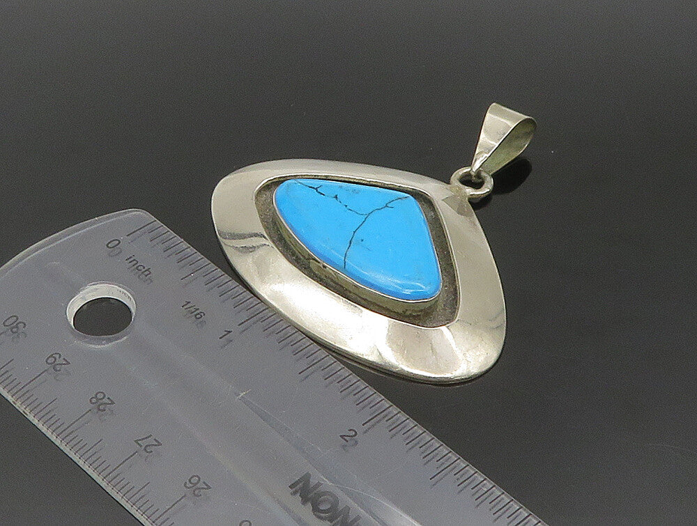 MEXICO 925 Silver  Vintage Triangular Cut Turquoise Drop Pendant  PT20124