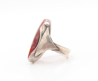 925 Sterling Silver Vintage Ring EUROPEAN Amorphas Crazy Lace Agate Sz 7 RG32663