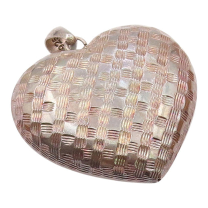 925 Sterling Silver  Vintage Weaved Pattern Hollow Love Heart Pendant  PT17213