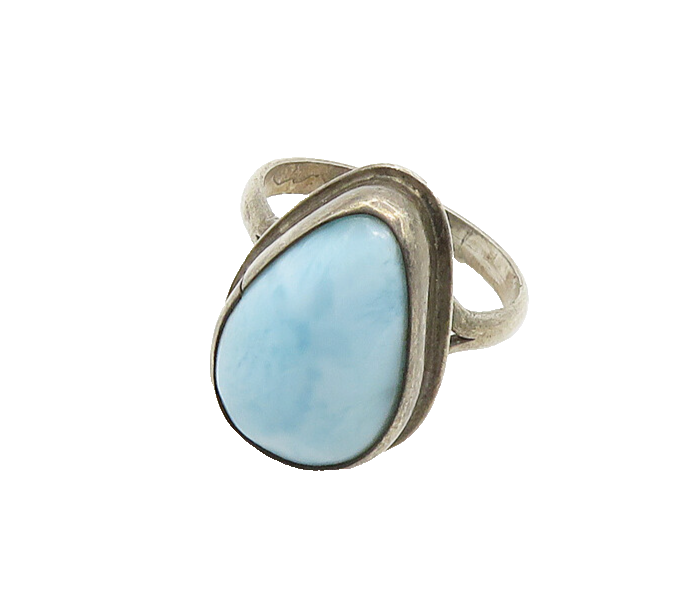 925 Sterling Silver  Vintage Tear Drop Larimar Cocktail Ring Sz 7.5  RG19766