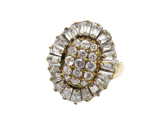 925 Sterling Silver  Vintage Cubic Zirconia Floral Cocktail Ring Sz 6  RG14194