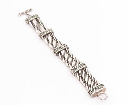 925 Sterling Silver Vintage Bracelet Solid Scrollwork Braided Chain  BT11823