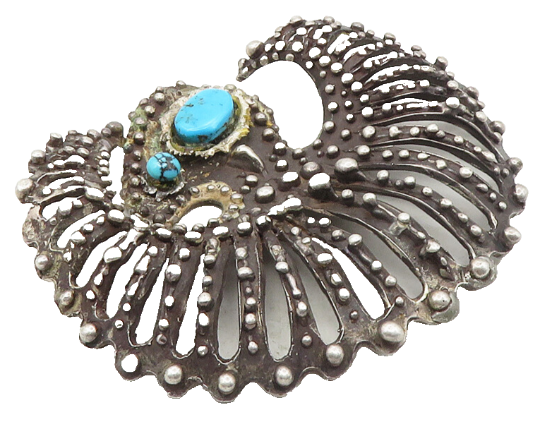 NAVAJO 925 Sterling Silver  Vintage Antique Turquoise Sculpted Pendant  PT7863