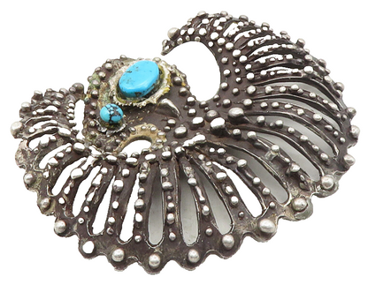 NAVAJO 925 Sterling Silver  Vintage Antique Turquoise Sculpted Pendant  PT7863