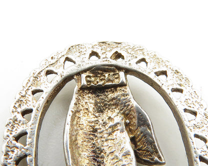 925 Sterling Silver  Vintage Prayer Hands Motif Oval Drop Pendant  PT14715