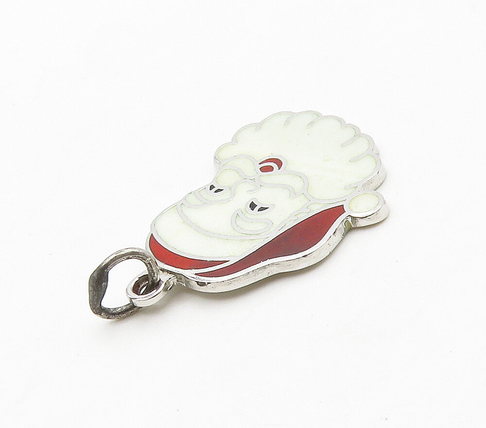 925 Sterling Silver  Vintage Enamel Santa Clause Christmas Pendant  PT12518