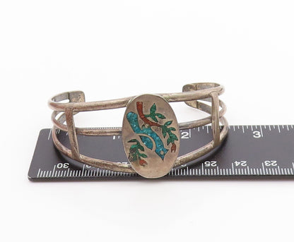 925 Sterling Silver Vintage Bracelet  Crushed Turquoise Bird On Branch   BT11385