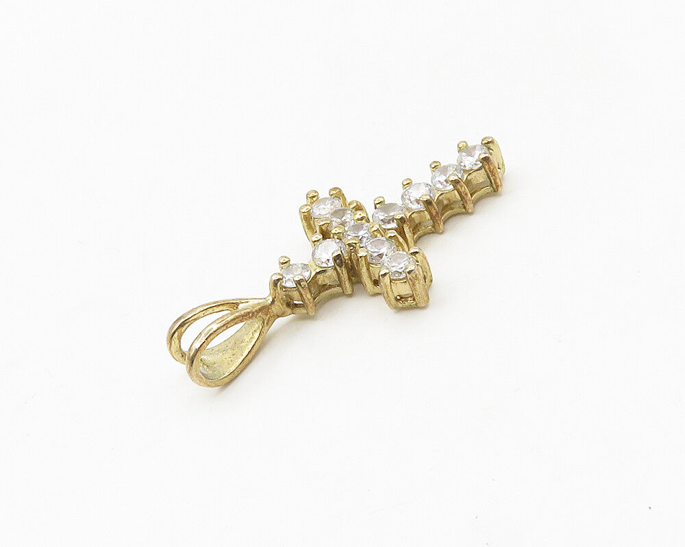 925 Silver  Shiny Cubic Zirconia Gold Plated Religious Cross Pendant  PT14439
