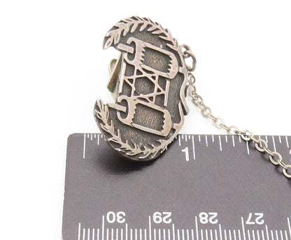 925 Sterling Silver  Vintage Carved Torah Scroll Chain Linked Tie Clip  TR3661