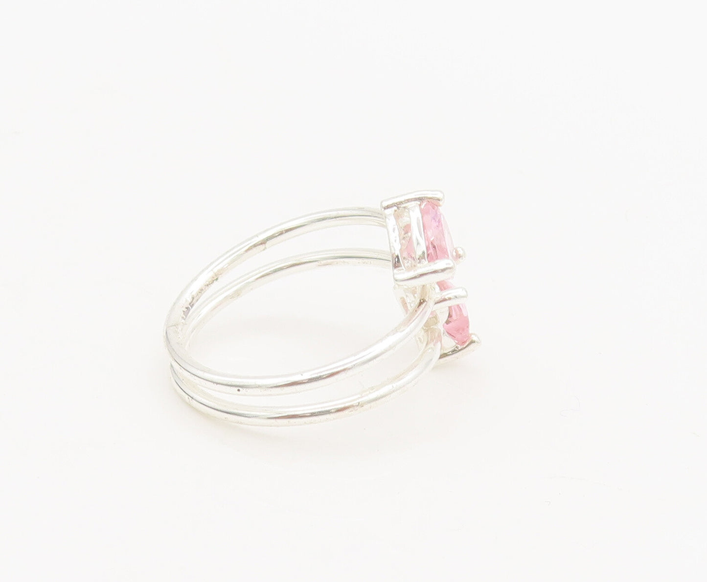 925 Silver  Vintage Minimalist Pink Hearts CZ Spiral End Ring Sz 8.5  RG27024