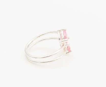 925 Silver  Vintage Minimalist Pink Hearts CZ Spiral End Ring Sz 8.5  RG27024