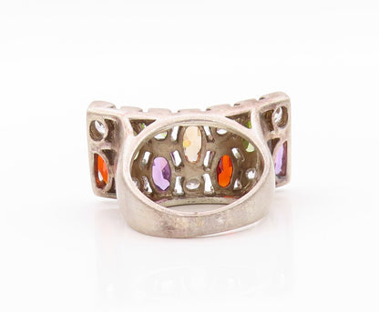 925 Sterling Silver Vintage Ring Amethyst Garnet Peridot CZ Inlay Sz 6.5 RG32628
