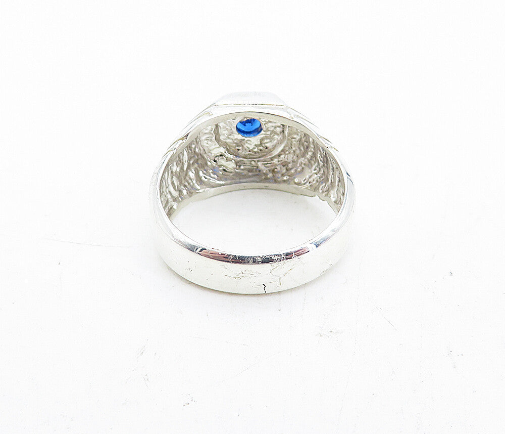925 Sterling Silver  Petite Blue Topaz Octagon Dome Band Ring Sz 8  RG5615
