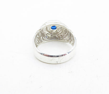 925 Sterling Silver  Petite Blue Topaz Octagon Dome Band Ring Sz 8  RG5615