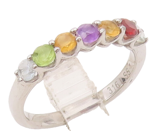 925 Sterling Silver Vintage Ring Minimalist Multi Color CZ Band  Sz 7 RG28066