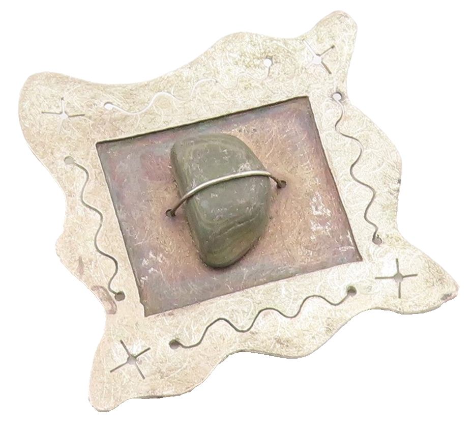J. BENINATO 925 Silver  Vintage Wire Wrapped Stone Framed Brooch Pin  BP3668