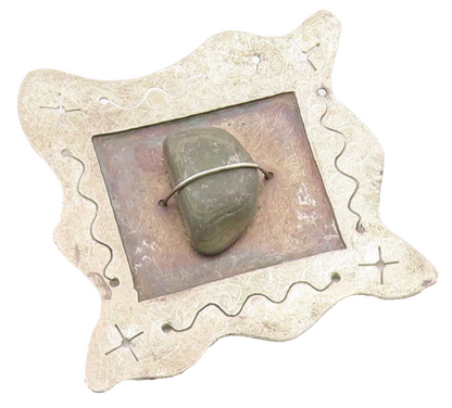 J. BENINATO 925 Silver  Vintage Wire Wrapped Stone Framed Brooch Pin  BP3668