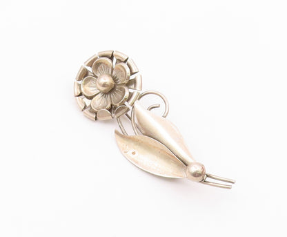 925 Sterling Silver  Vintage Shiny Single Flower Motif Brooch Pin  BP8049
